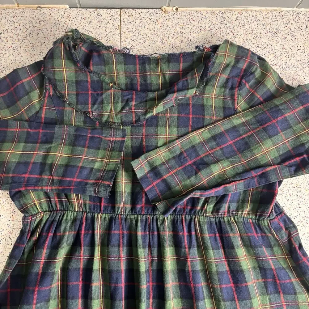 BERNINI Women’s Green Plaid School Yard Mock Collar Top Shirt Punk Emo Alt M